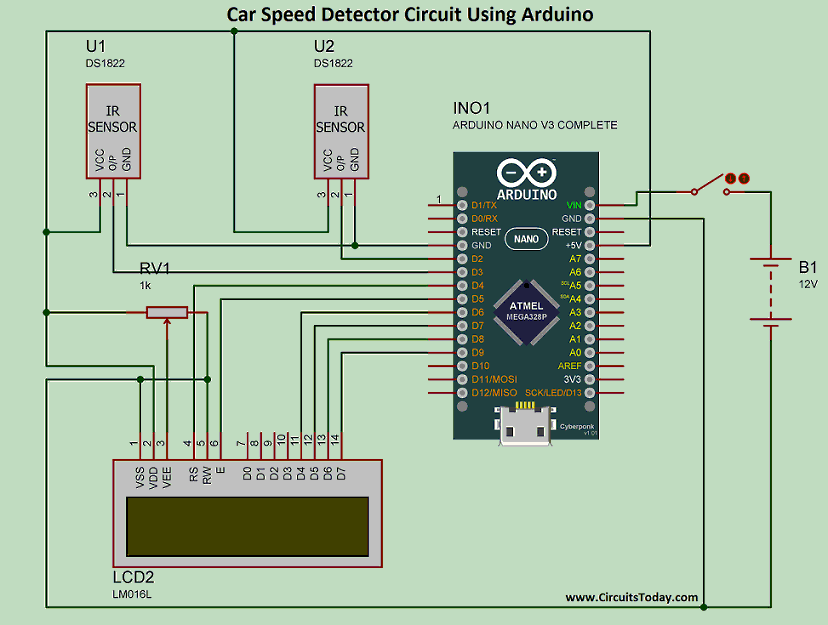 Car Speed Detector Circuit Using Arduino