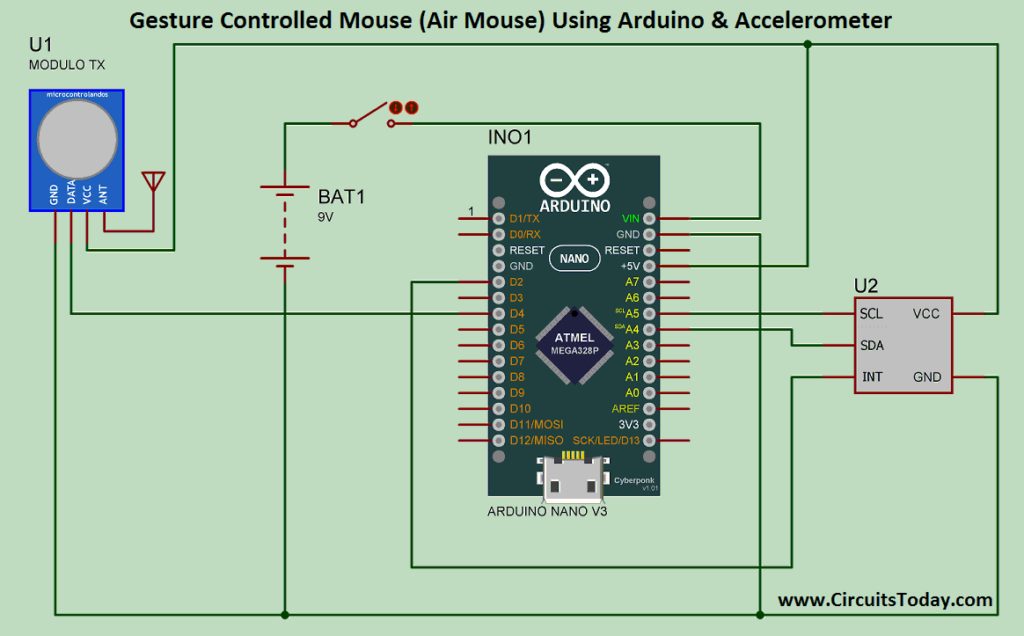 Air Mouse- Gesture Controlled Mouse Circuit