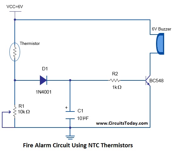 Fire Alarm Circuit Using NTC Thermistors