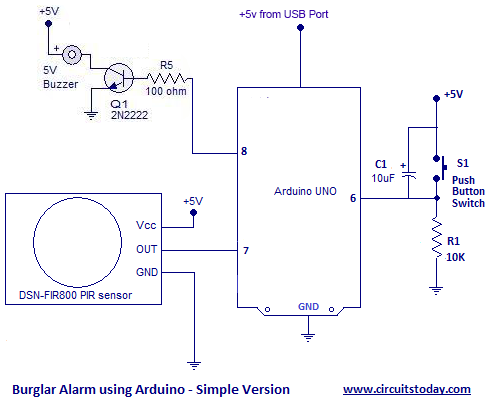 Burglar Alarm or Theft Alarm or Intruder Alarm using Arduino